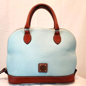 Dooney & Bourke Light Blue and Brown Pebbled Leather Satchel